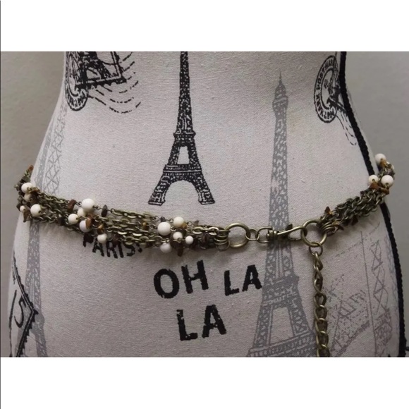 Vintage Metal Chain Women Belt Braided Stones Beads Antique Gold Chain Boho Chai - Picture 5 of 7